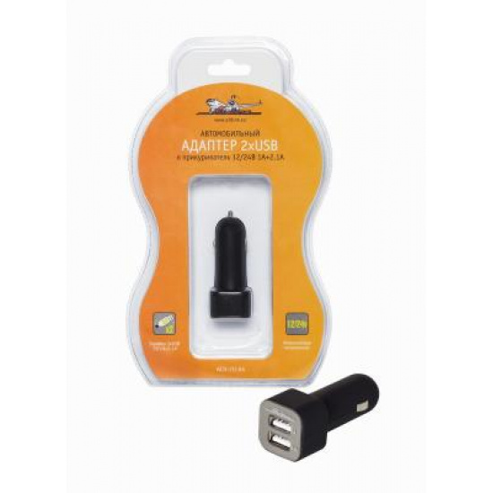 Большое фото товара - Адаптер автомобильный 2хUSB 1А+2.1А в прикуриватель 12/24В, 00038294. Вариант №1