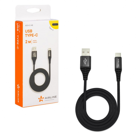 Большое фото товара - Кабель USB - Type-C 2м, черный нейлоновый, 00098105. Вариант №3